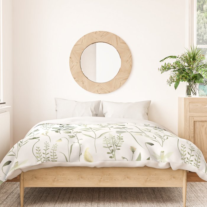 Watercolor Botanical Greenery Pattern Duvet Cover Gallery Image 3