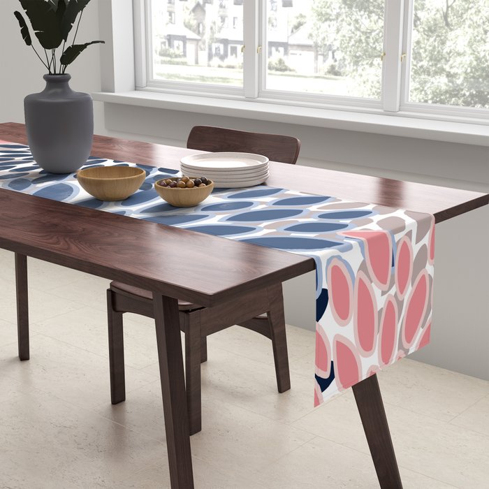 Floral Blooms, Pink, Blue, Gray Table Runner Gallery Image 2