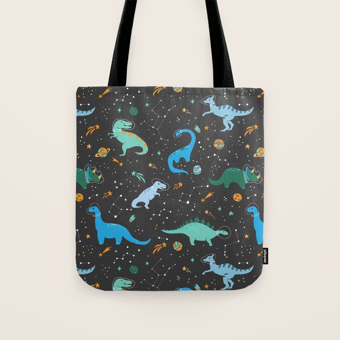 Dinosaurs in Space in Blue Tote Bag Gallery Image 1