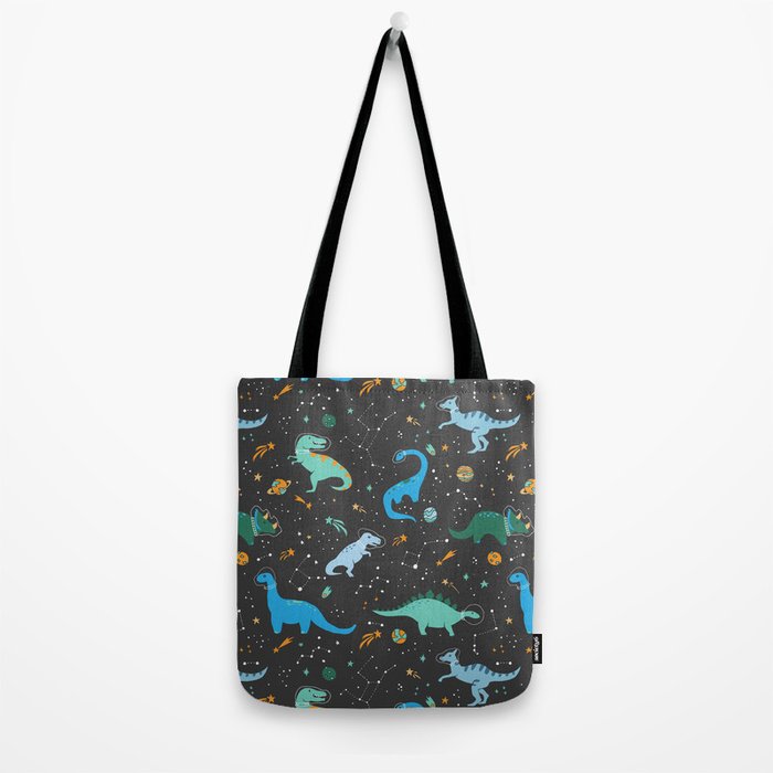 Dinosaurs in Space in Blue Tote Bag Gallery Image 2
