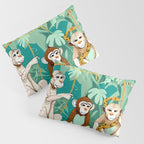 Play Date, Monkeys Jungle Playing Animals, Mischievous Wildlife Forest Tropical Nature, Funny Cute Snake Adventure, Bohemian Quirky Illustration Painting Pillow Sham Gallery Image 3