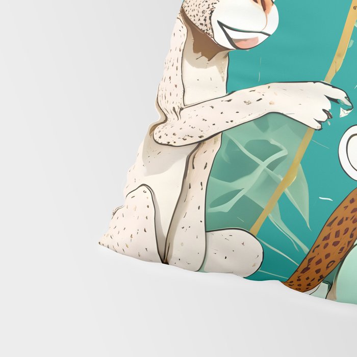 Play Date, Monkeys Jungle Playing Animals, Mischievous Wildlife Forest Tropical Nature, Funny Cute Snake Adventure, Bohemian Quirky Illustration Painting Pillow Sham Gallery Image 4