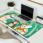 Play Date, Monkeys Jungle Playing Animals, Mischievous Wildlife Forest Tropical Nature, Funny Cute Snake Adventure, Bohemian Quirky Illustration Painting Desk Mat Gallery Image 2