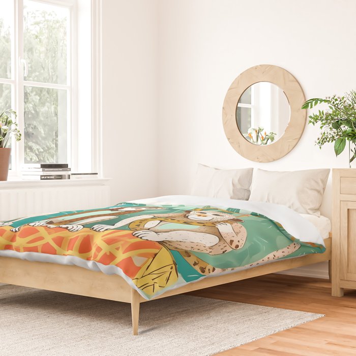 Play Date, Monkeys Jungle Playing Animals, Mischievous Wildlife Forest Tropical Nature, Funny Cute Snake Adventure, Bohemian Quirky Illustration Painting Duvet Cover Gallery Image 2