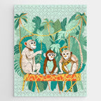 Play Date, Monkeys Jungle Playing Animals, Mischievous Wildlife Forest Tropical Nature, Funny Cute Snake Adventure, Bohemian Quirky Illustration Painting Jigsaw Puzzle Gallery Image 1