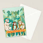 Play Date, Monkeys Jungle Playing Animals, Mischievous Wildlife Forest Tropical Nature, Funny Cute Snake Adventure, Bohemian Quirky Illustration Painting Stationery Card Gallery Image 2
