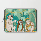 Play Date, Monkeys Jungle Playing Animals, Mischievous Wildlife Forest Tropical Nature, Funny Cute Snake Adventure, Bohemian Quirky Illustration Painting Laptop Sleeve Gallery Image 1