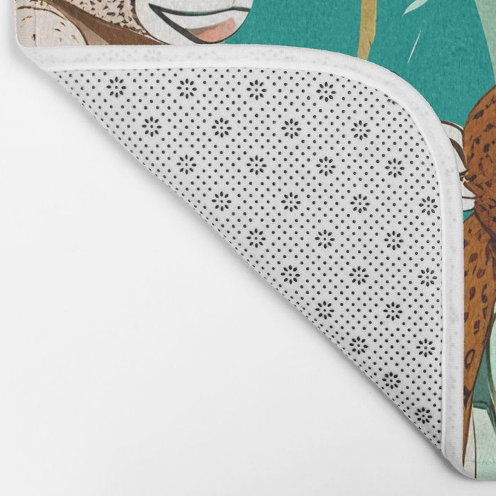 Play Date, Monkeys Jungle Playing Animals, Mischievous Wildlife Forest Tropical Nature, Funny Cute Snake Adventure, Bohemian Quirky Illustration Painting Bath Mat Gallery Image 2