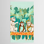 Play Date, Monkeys Jungle Playing Animals, Mischievous Wildlife Forest Tropical Nature, Funny Cute Snake Adventure, Bohemian Quirky Illustration Painting Tablecloth Gallery Image 2