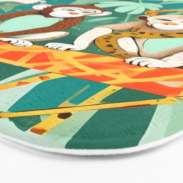 Play Date, Monkeys Jungle Playing Animals, Mischievous Wildlife Forest Tropical Nature, Funny Cute Snake Adventure, Bohemian Quirky Illustration Painting Bath Mat Gallery Image 3