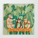 Play Date, Monkeys Jungle Playing Animals, Mischievous Wildlife Forest Tropical Nature, Funny Cute Snake Adventure, Bohemian Quirky Illustration Painting Wood Wall Art Gallery Image 1