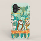 Play Date, Monkeys Jungle Playing Animals, Mischievous Wildlife Forest Tropical Nature, Funny Cute Snake Adventure, Bohemian Quirky Illustration Painting iPhone Case Gallery Image 1