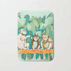Play Date, Monkeys Jungle Playing Animals, Mischievous Wildlife Forest Tropical Nature, Funny Cute Snake Adventure, Bohemian Quirky Illustration Painting Bath Mat Gallery Image 1