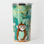 Play Date, Monkeys Jungle Playing Animals, Mischievous Wildlife Forest Tropical Nature, Funny Cute Snake Adventure, Bohemian Quirky Illustration Painting Travel Mug Gallery Image 1