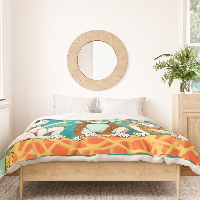 Play Date, Monkeys Jungle Playing Animals, Mischievous Wildlife Forest Tropical Nature, Funny Cute Snake Adventure, Bohemian Quirky Illustration Painting Duvet Cover Gallery Image 3