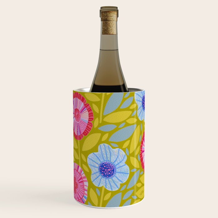 Folk Floral Blossoms in Moss Green Wine Chiller Gallery Image 3