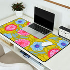 Folk Floral Blossoms in Moss Green Desk Mat Gallery Image 2