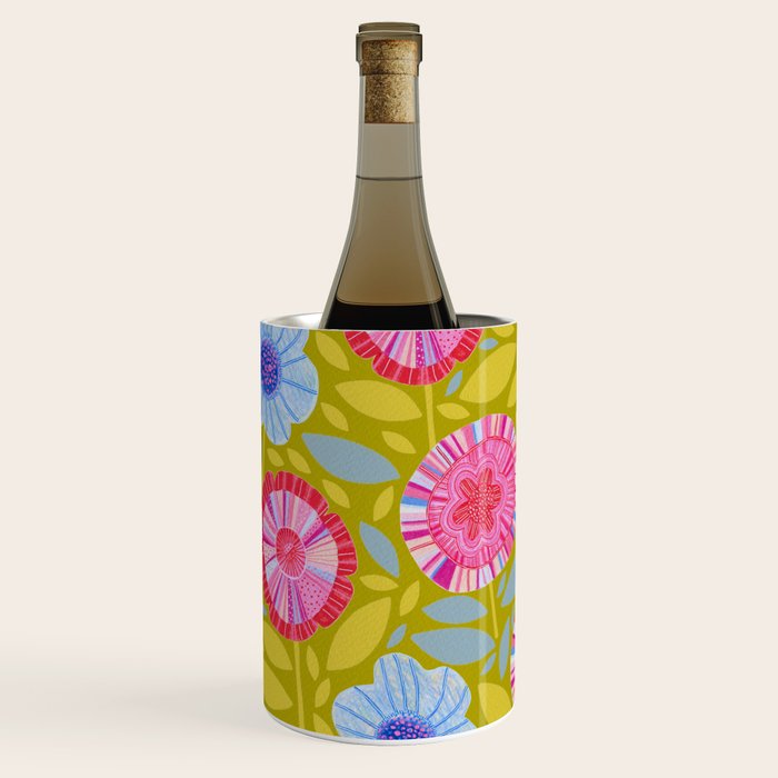 Folk Floral Blossoms in Moss Green Wine Chiller Gallery Image 2