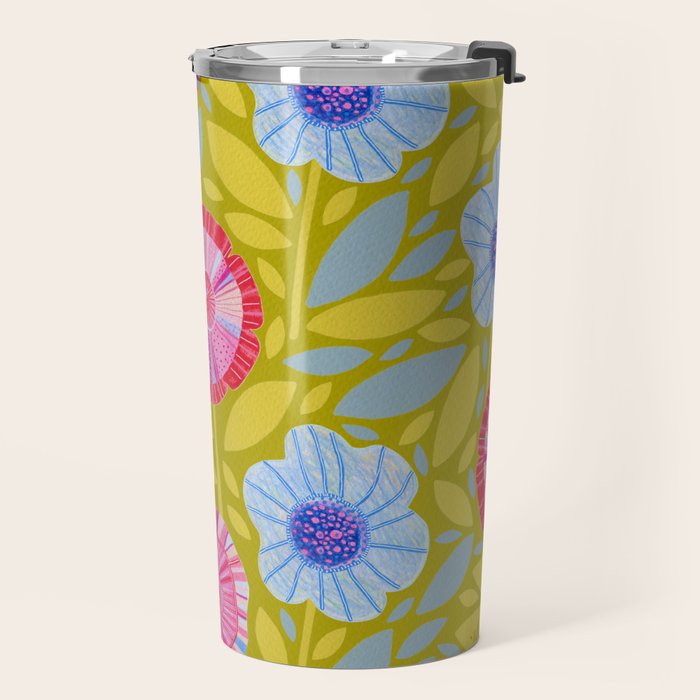 Folk Floral Blossoms in Moss Green Travel Mug Gallery Image 2