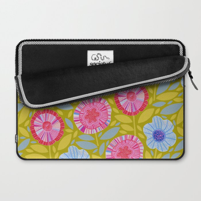Folk Floral Blossoms in Moss Green Laptop Sleeve Gallery Image 2