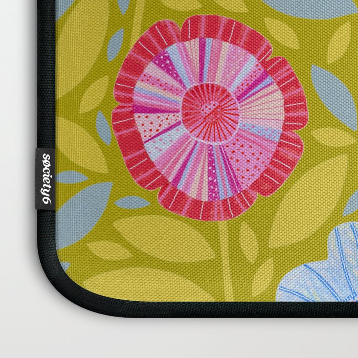 Folk Floral Blossoms in Moss Green Laptop Sleeve Gallery Image 3