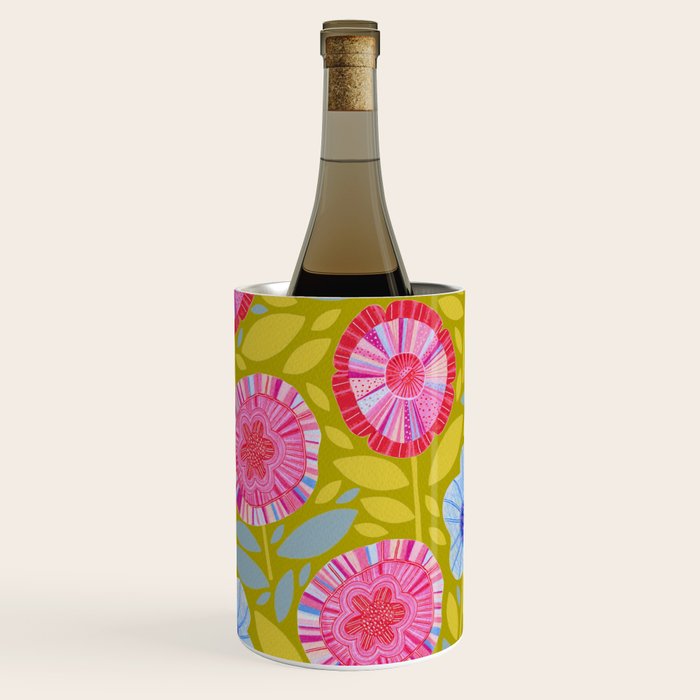Folk Floral Blossoms in Moss Green Wine Chiller Gallery Image 1