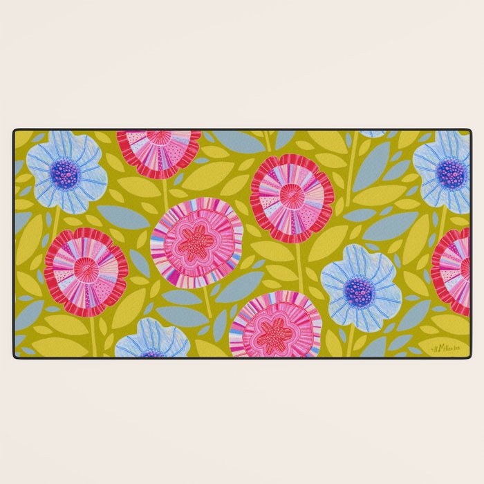 Folk Floral Blossoms in Moss Green Desk Mat Gallery Image 3