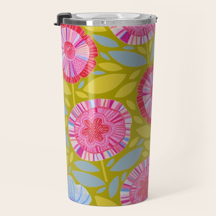 Folk Floral Blossoms in Moss Green Travel Mug Gallery Image 3