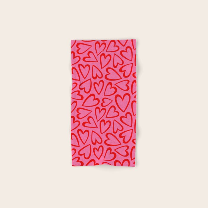 Red love heart cartoon pattern Bath Towel Gallery Image 1