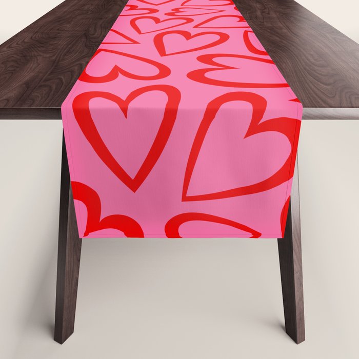 Red love heart cartoon pattern Table Runner Gallery Image 1