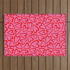 Red love heart cartoon pattern Outdoor Rug Gallery Image 1