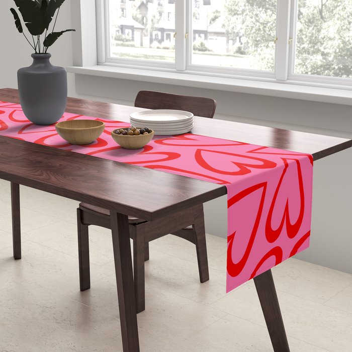 Red love heart cartoon pattern Table Runner Gallery Image 2
