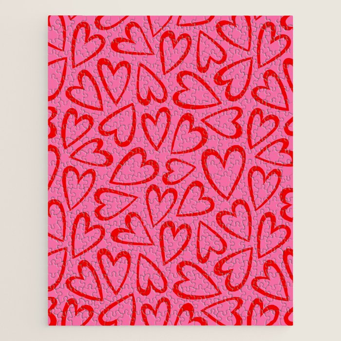 Red love heart cartoon pattern Jigsaw Puzzle Gallery Image 1