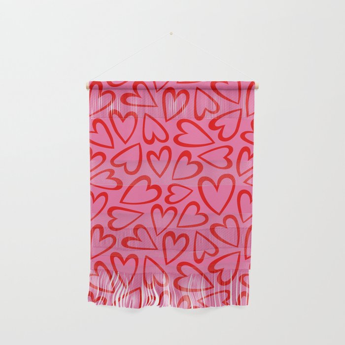 Red love heart cartoon pattern Wall Hanging Gallery Image 1