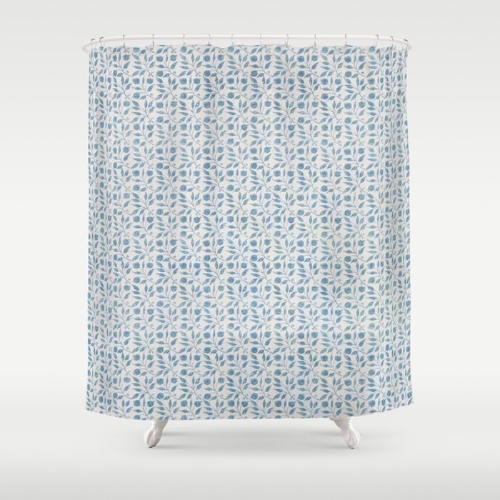 William Morris Vintage Rosehip Mineral Blue Shower Curtain Gallery Image 1