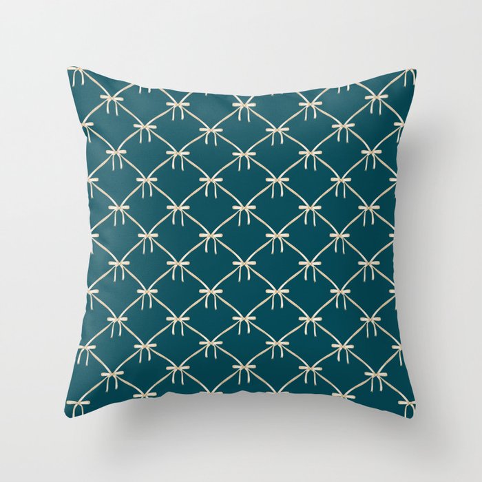 Bows & Ribbons Pattern XXIX Dark Teal Throw Pillow Gallery Image 1