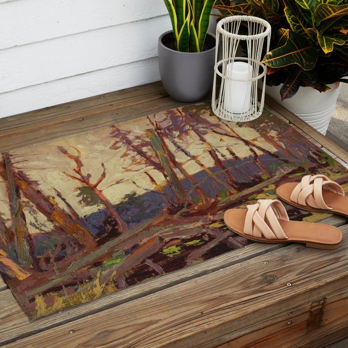 Tom Thomson Burnt Country, Evening 1914 Canadian Landscape Artist Outdoor Rug Gallery Image 2