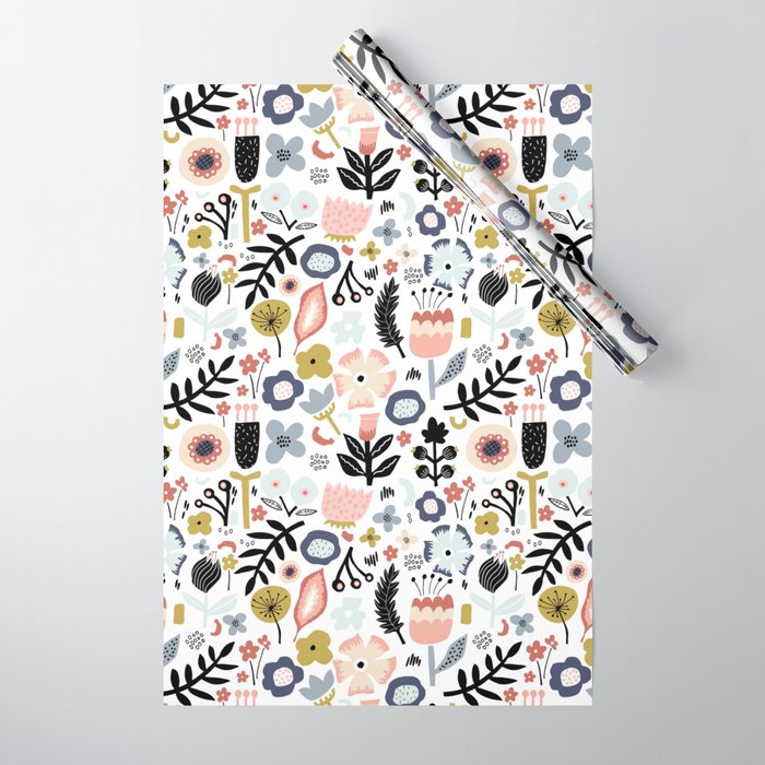 Naive Floral Scandinavian Design Wrapping Paper Gallery Image 1