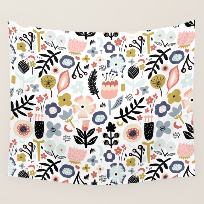 Naive Floral Scandinavian Design Wall Tapestry Gallery Image 4