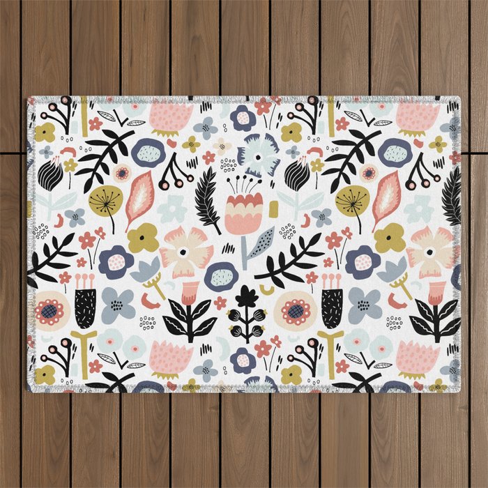 Naive Floral Scandinavian Design Outdoor Rug Gallery Image 1