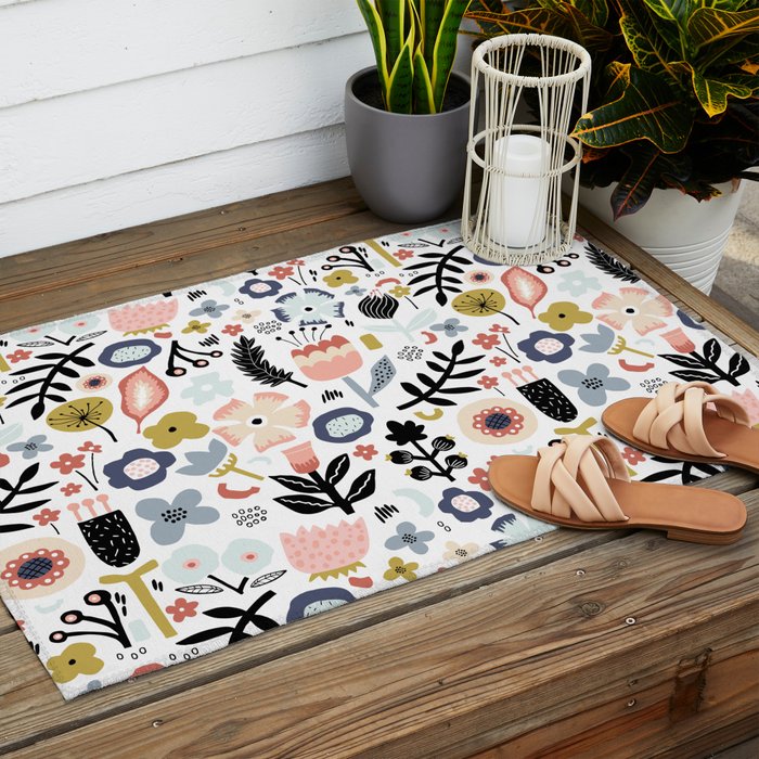 Naive Floral Scandinavian Design Outdoor Rug Gallery Image 2