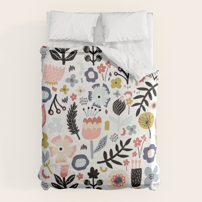 Naive Floral Scandinavian Design Duvet Cover Gallery Image 1