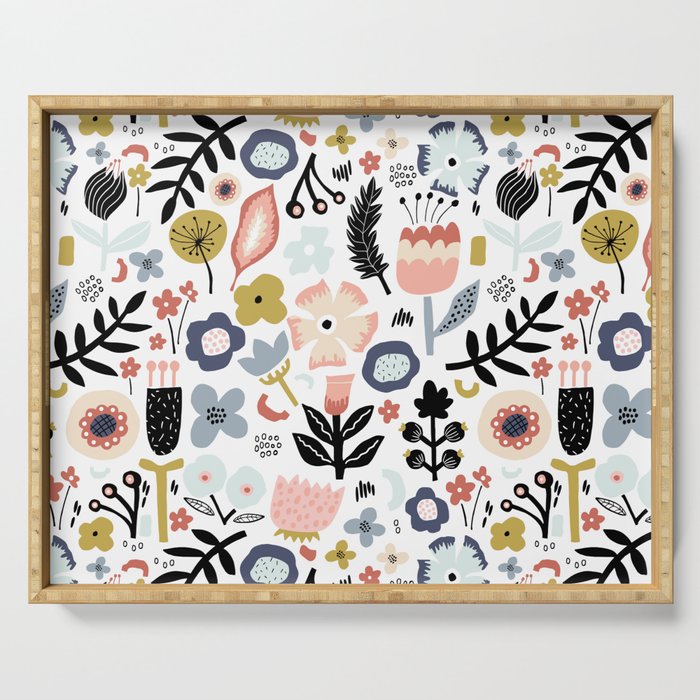Naive Floral Scandinavian Design Serving Tray Gallery Image 1