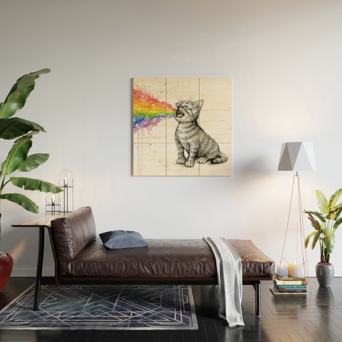 Kitten Puking Rainbow Wood Wall Art Gallery Image 2