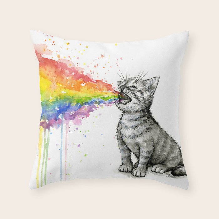 Kitten Puking Rainbow Throw Pillow Gallery Image 1