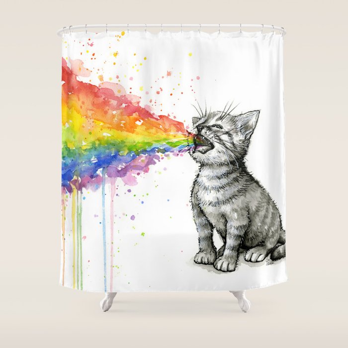 Kitten Puking Rainbow Shower Curtain Gallery Image 1