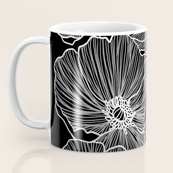 Black and White Poppies Coffee Mug Gallery Image 3