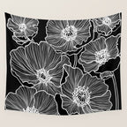 Black and White Poppies Wall Tapestry Gallery Image 4