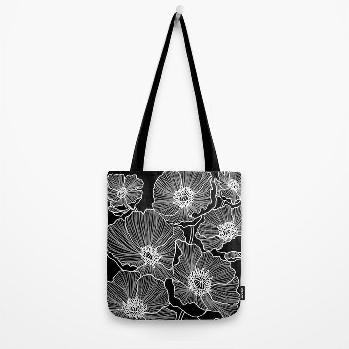 Black and White Poppies Tote Bag Gallery Image 2