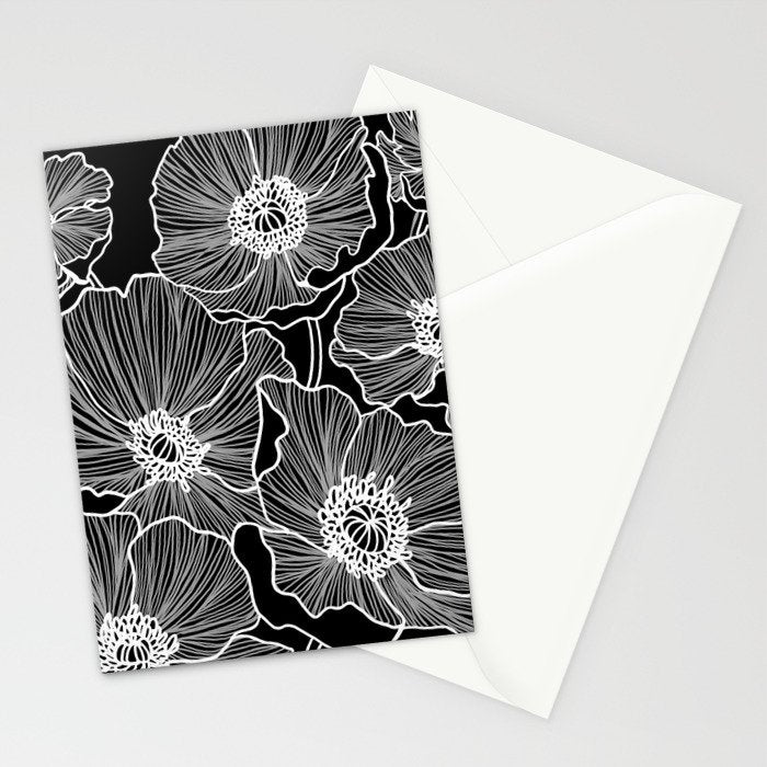 Black and White Poppies Stationery Card Gallery Image 2